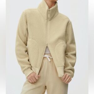 White teddy bomber jacket everlane